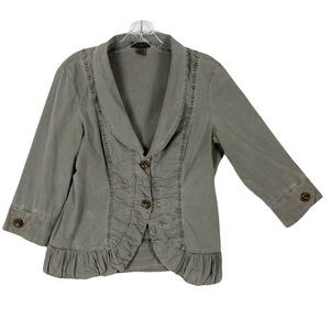 XCVI Jacket XL Grey Ruched Curve-Hem 2-Button Long-sleeve Stretch-Cotton Unlined